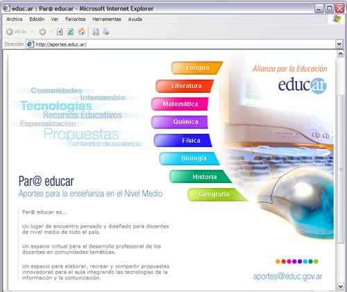 Impresi&oacute;n de pantalla de la p&aacute;gina principal de Par@ educar