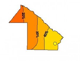 Mapa del Chaco con líneas que indican la humedad relativa del suelo