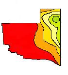 Mapa que señala el porcentaje de humedad media anual del suelo, decreciente de oeste a este