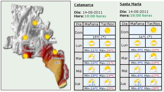 bioma catamarca 01 Mapa del tiempo en la provincia de Catamarca; pronóstico del 8 de agosto de 2011 para las ciudades de Catamarca y Santa María