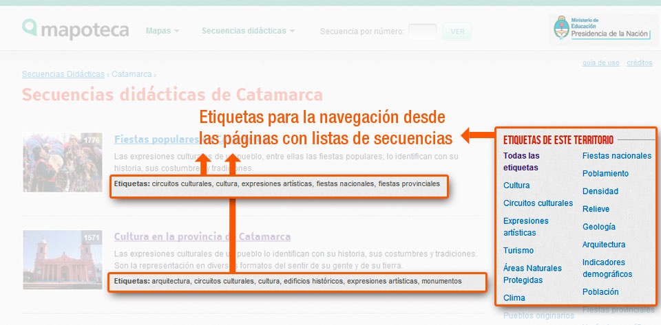 Navegación alternativa desde las páginas con listas de secuencias
